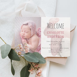 Elegant Script Välkommen Flicka Photo Rosa Birth Meddelande