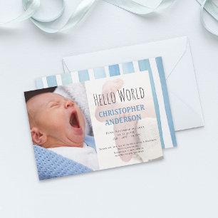 Elegant Script Välkommen Pojke Photo Blue Birth Meddelande