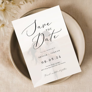 Elegant Script Vellum Overlay Photo Bröllop Spara Datumet