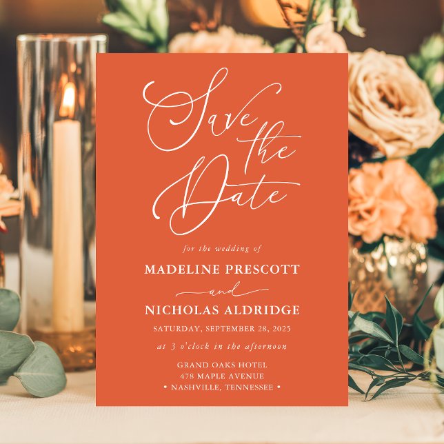 Elegant Script Verona Sunset-Orangen Spara datum Inbjudningar (Skapare uppladdad)