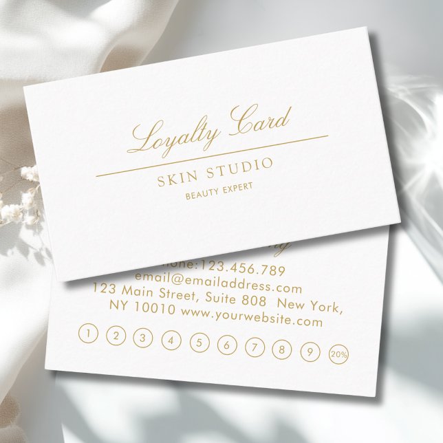 Elegant Script |  Vit Beige 10 Lojalitetskort Visitkort (Elegant Script | White Beige 10 Loyalty Card)