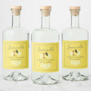 Elegant Script Watercolor Lemon Bröllop Limoncello Spritflaskor Etikett
