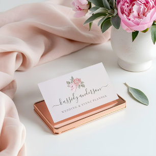Elegant Script Watercolor Rosa Botanical Peony Visitkort