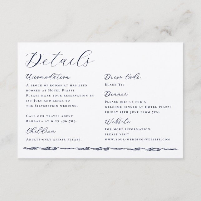 Elegant Script Wave Illustration Wedding Details Tilläggskort (Framsida)