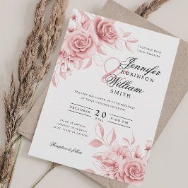 Elegant Script Wedding Blush Rose Gold Floral  Inbjudningar