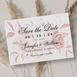 Elegant Script Wedding Blush Rose Gold Floral  Spara Datumet