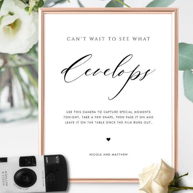 Elegant Script Wedding Disposable Camera Sign Poster (Skapare uppladdad)