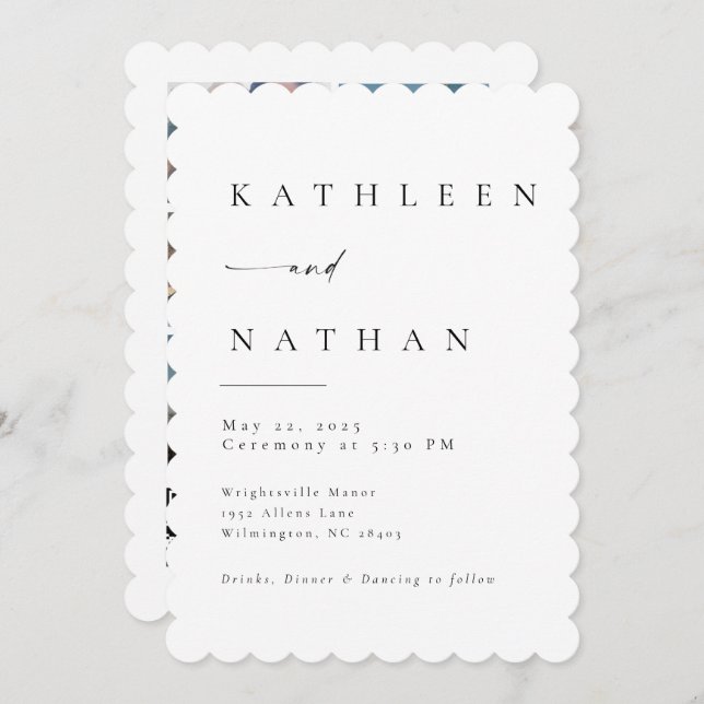 Elegant Script Wedding Invitation with 5 Photos Inbjudningar (Fram/baksida)