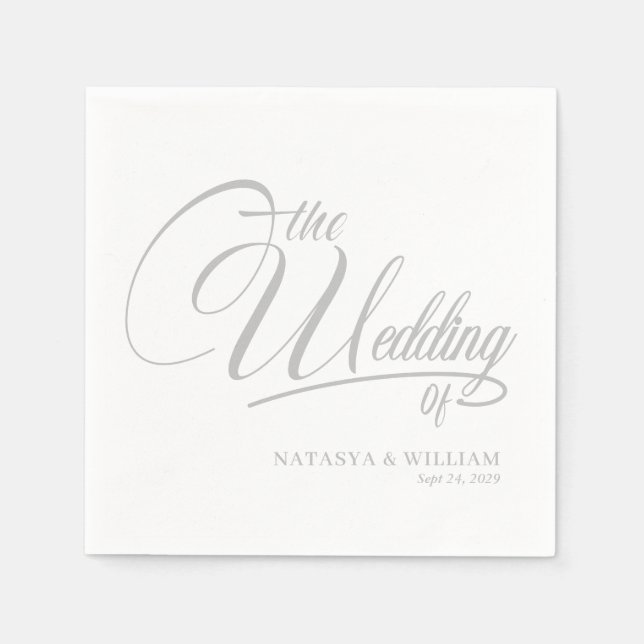Elegant Script Wedding Napkins with Names Pappersservett (Framsidan)