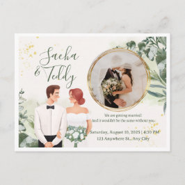 Elegant Script Wedding Photo Save the Date  Meddelande Vykort