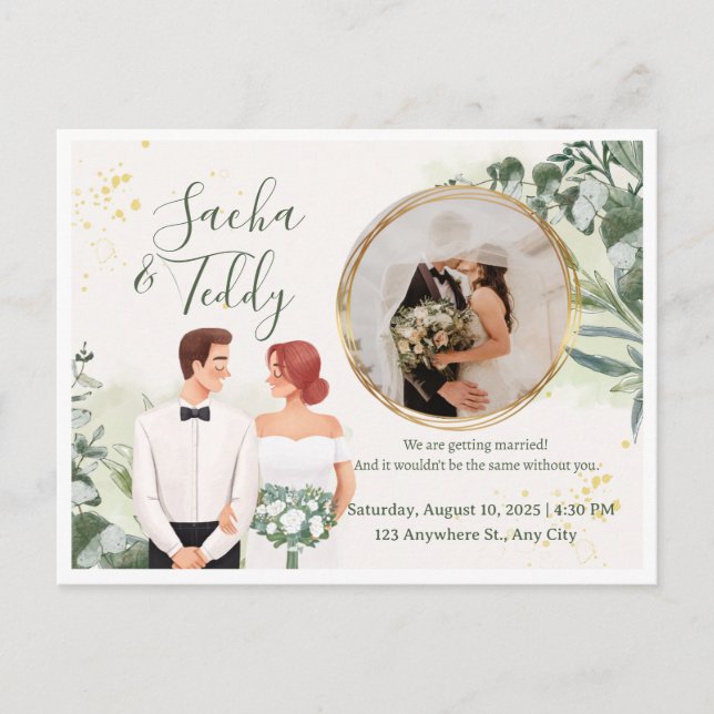 Elegant Script Wedding Photo Save the Date  Meddelande Vykort (Framsida)
