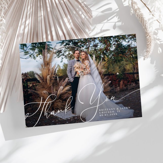 Elegant Script Wedding Photo Thank You Card Tack Kort (Skapare uppladdad)