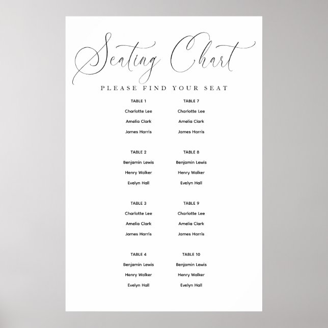 Elegant Script Wedding Seating Chart Sign  Poster (Framsidan)