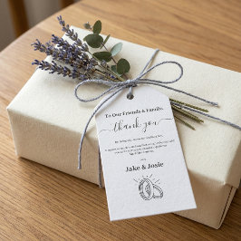 Elegant Script Wedding Thank You with Rings Presentetikett