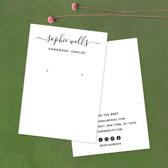 Elegant Script White Earring Visning Holder Visitkort (Skapare uppladdad)