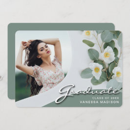 Elegant Script White Flowers | Modern Photo Grad Meddelande