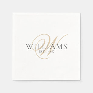 Elegant Script White Grått Guld Monogram Pappersservett