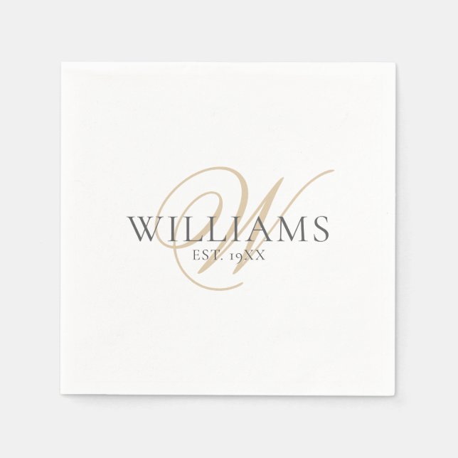 Elegant Script White Grått Guld Monogram Pappersservett (Framsidan)