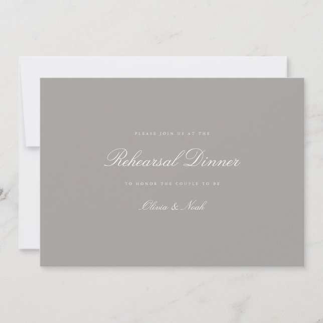 Elegant Script White & Grått Rehearsal Dinner Card Tack Kort (Framsida)
