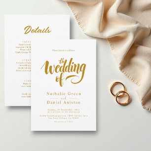 Elegant Script White och Guld Calligraphy Bröllop Inbjudningar