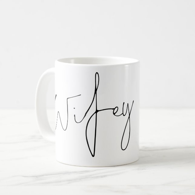 Elegant Script Wifey Bride Namn Black White Kaffemugg (Framsida vänster)