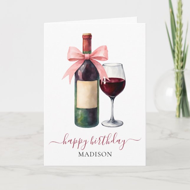 Elegant Script Wine Lovers Custom Birthday Kort (Framsida)