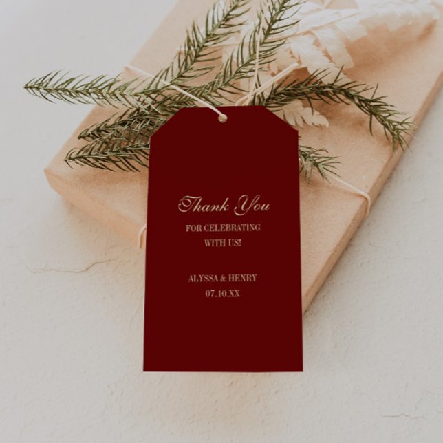 Elegant Script Wine Red Wedding Favor Thank You Presentetikett (Skapare uppladdad)