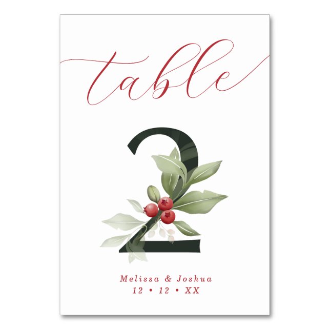 Elegant Script Winter Berries Bord 2 Bordsnummer (Baksidan)