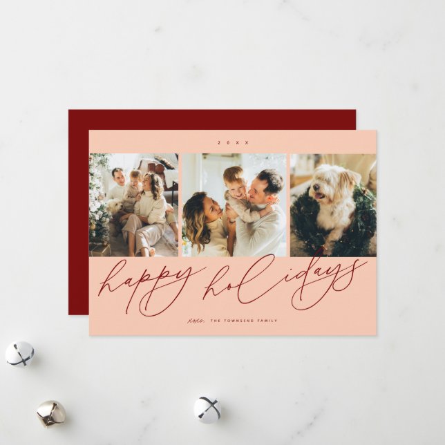 Elegant Scripted Happest Helgdagars 3 Family Photo Julkort (Fram/Back In Situ)