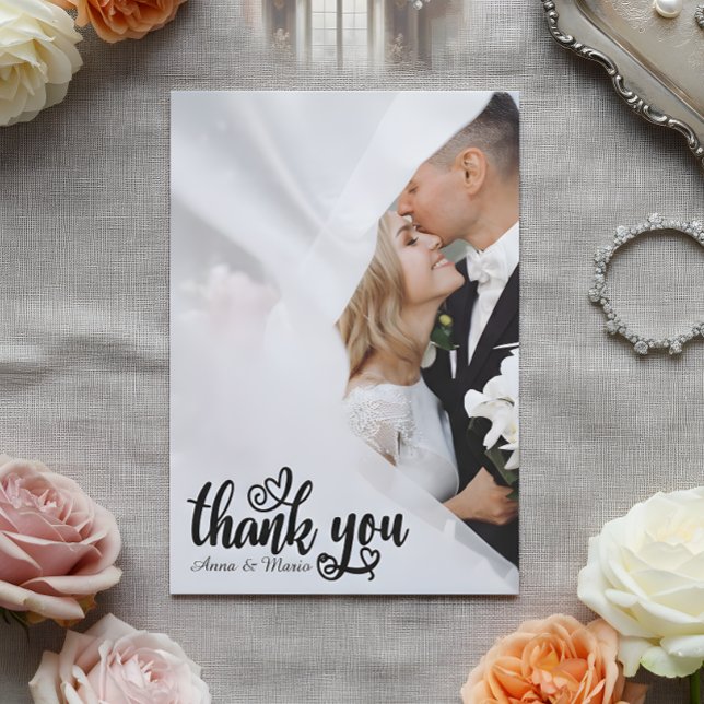Elegant Scripted Wedding Thank You Card W Note Tack Kort (Skapare uppladdad)