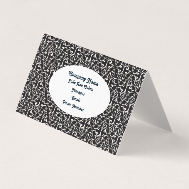 Elegant Scrolled Black White Damask Design Visitkort (Framsida)
