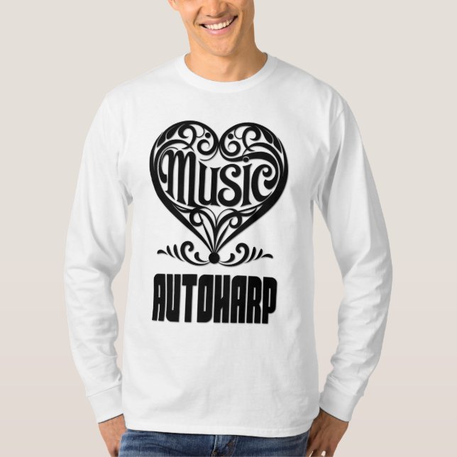 Elegant Scrolled Heart för Autoharp Älskare T Shirt (Framsida)