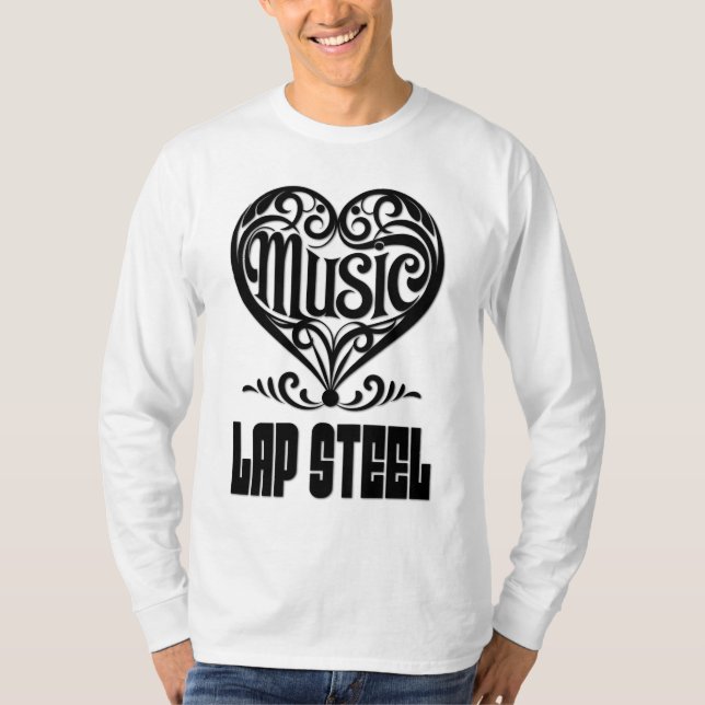 Elegant Scrolled Heart för Lap Steel Guitar Älskar T Shirt (Framsida)