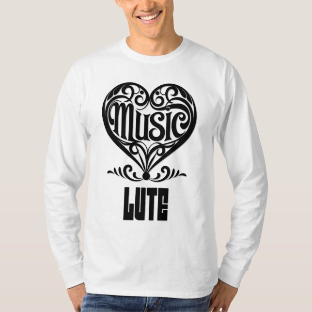 Elegant Scrolled Heart för Lute Älskare T Shirt (Framsida)