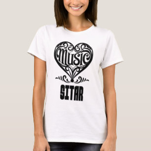 Elegant Scrolled Heart för Sitar Älskare T Shirt