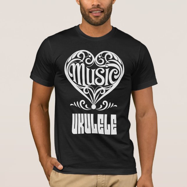 Elegant Scrolled Heart för Ukulele Älskare T Shirt (Framsida)