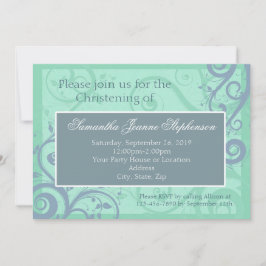 Elegant Scrolls Blue Baby Christening/Baptism Inbjudningar
