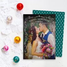 Elegant Scrolls Gott nytt år Teal Grönt Photo