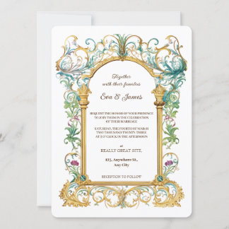 Elegant Scrollwork Floral Regal Botanical Wedding Inbjudningar