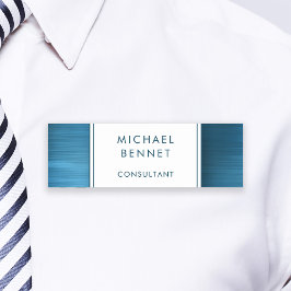 Elegant Sea Blue Brushed Metallic Business Namnbricka