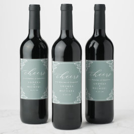 Elegant Sea Glass Grönt Bröllop Vin Vinflaska Etikett