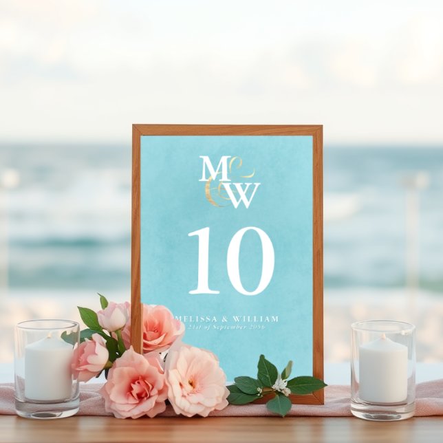 Elegant Sea Glass Monogram Bröllop Bordsnummer (Skapare uppladdad)