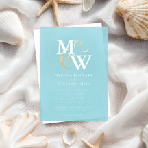 Elegant Sea Glass Monogram Guld Ampersand Bröllop
