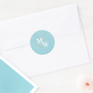 Elegant Sea Glass Monogram Guld Ampersand Bröllop Runt Klistermärke