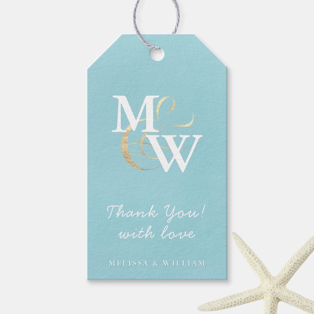 Elegant Sea Glass Monogram Wedding Favor Tack Presentetikett (Skapare uppladdad)