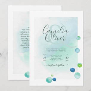 Elegant Sea Glass Watercolor Boho Bröllop Invati Inbjudningar