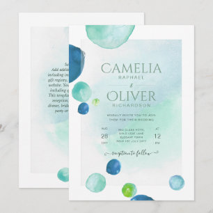 Elegant Sea Glass Watercolor Boho Bröllop Invati Inbjudningar