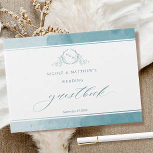 Elegant Sea Glass Watercolor Monogram Bröllop Gästböcker