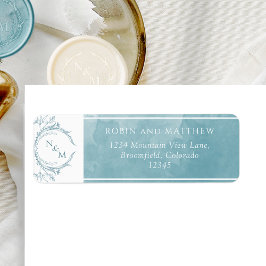 Elegant Sea Glass Watercolor Monogram Bröllop Labe Returadress Etikett