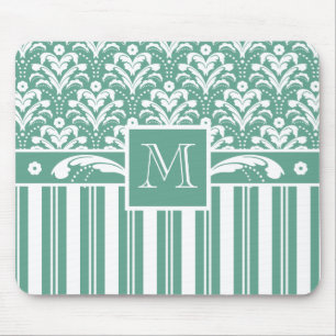 Elegant Sea Grönt Damask med Monogram Musmatta